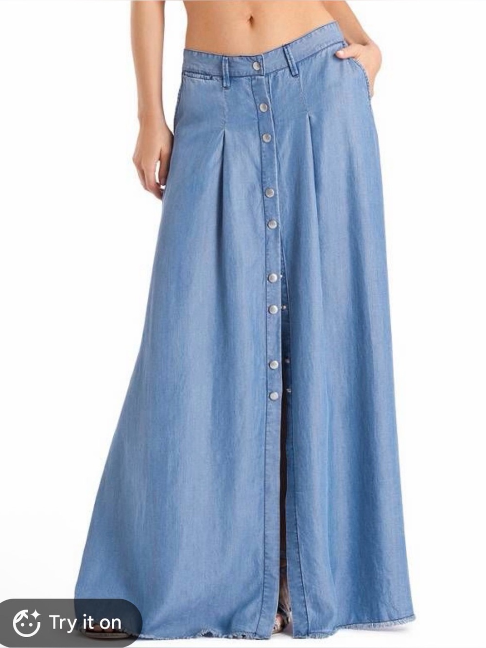 Marciano Guess Denim Button-Front Tiered Maxi Skirt Blue XS